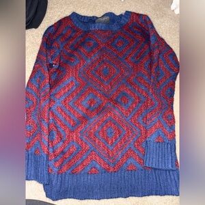 Romeo & Juliet Couture Red and Blue Geometric Sweater